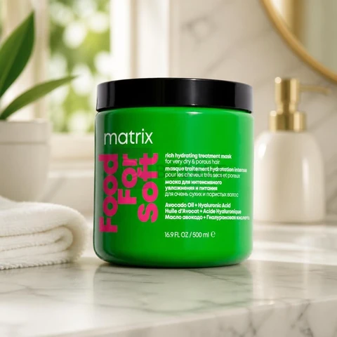 Matrix Food For Soft Máscara Capilar Hidratante, Com Ácido Hialurônico e Óleo de Abacate, Hidratação Profunda, Brilho e Maciez, Fórmula Vegana, Para Cabelos Secos, 500ml