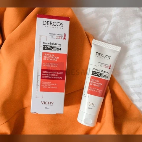 Leave-in Renovador de Pontas para Cabelos Danificados, Antifrizz e Proteção Térmica, Dercos Kera Solutions, Vichy, 50ml