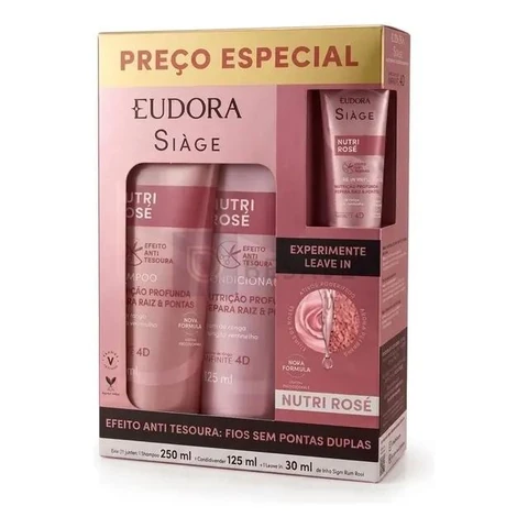Kit Nutri Rose Shampoo 250ml + Cond 125ml + Leave-in 30ml