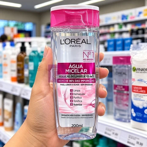 L'Oréal Paris, Água Micelar Solução de Limpeza 5 em 1 Limpa, Demaquila, Purifica, Suaviza e Reequilibra, Cuidado Diário Multifuncional para Todos os Tipos de Peles 200ml