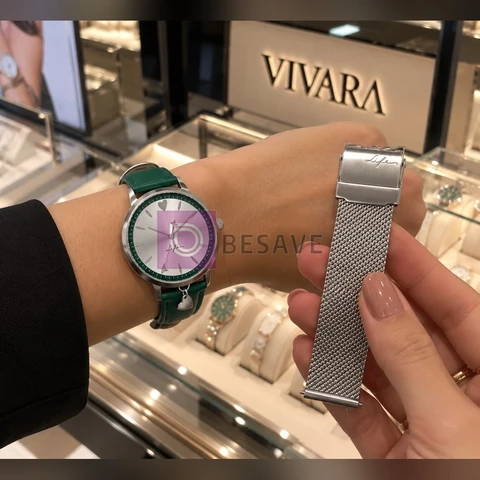 Relógio Life Lovely Feminino Aço Pulseira Couro Verde 3.6cm