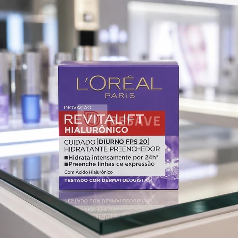 L'Oréal Paris Revitalift Hialurônico Creme Hidratante Facial Antirugas Diurno, Reduz Linhas Finas, Uniformiza a Pele, Melhora a Textura e Firmeza, 49g