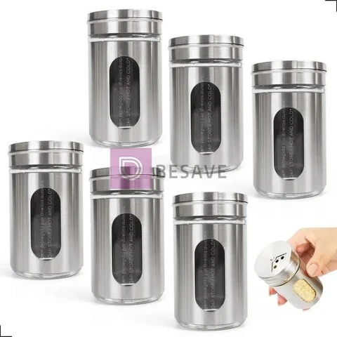 Kit C/ 6 Unidades Porta Temperos Em Aço Inox / Vidro - Bares E Restaurantes! Excelente Qualidade! Saleiro E Pimenteiro