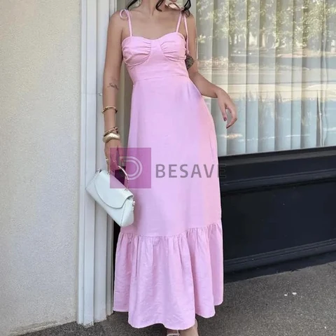 Vestido Longo Festa Elegante Tecido Fluido Premium Ajustes