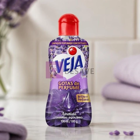 Veja Gotas de Perfume Ametista Lavanda Limpador Perfumado Concentrado 100 ml