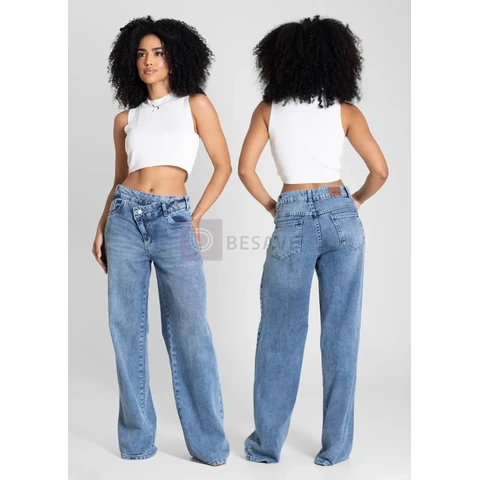 Jeans Sawary Feminina Calca Wide Leg_283304