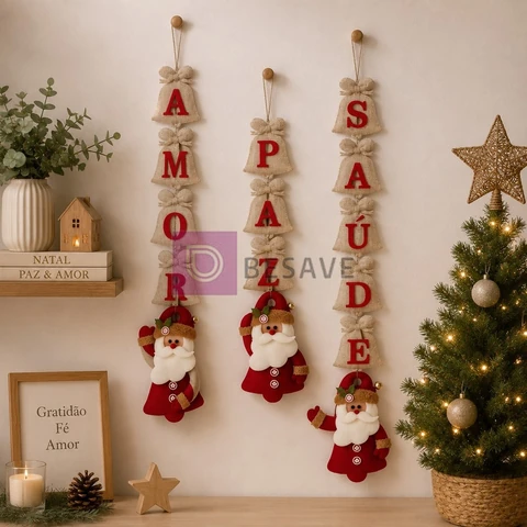 Enfeite de Natal Desejos Papai Noel Palavras Juta