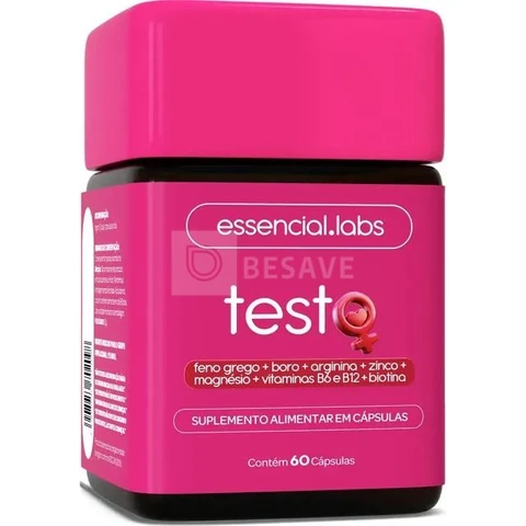 TESTO ESSENCIAL para MULHERES - Fórmula Exclusiva com Feno Grego + Boro + Arginina + ZMA + Biotina + Vitaminas B6 e B12 - 60 Cápsulas