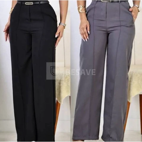 Kit 2 Calça Pantalona Feminina Alfaiataria Elegante C/ Cinto