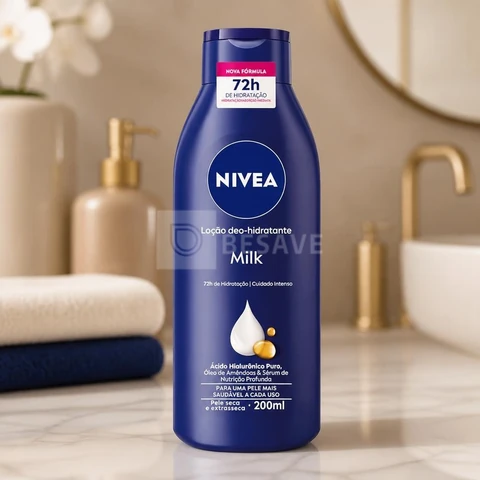 NIVEA Loção Deo-Hidratante Milk 200ml, Hidratação Profunda 72h, Corporal, Hialurônico Puro, Pele Seca e Extrasseca