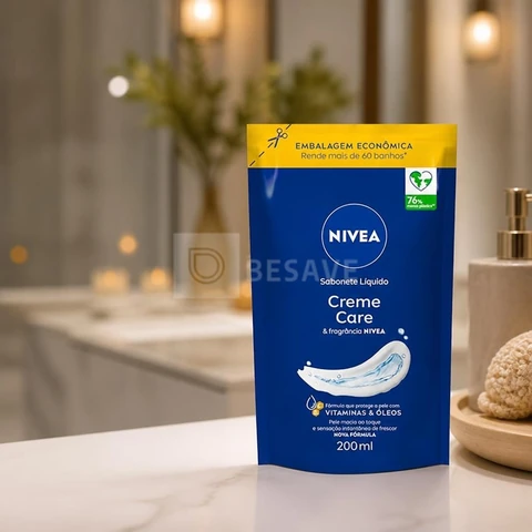 NIVEA Sabonete Líquido Creme Care Refil 200ml, Limpeza Corporal, Pele Macia, Óleos e Vitaminas, Equilíbrio com o pH, Protege do Ressecamento