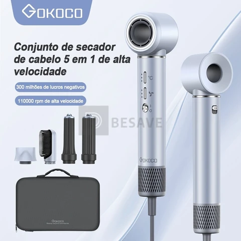 GOKOCO 5 Em 1 Conjunto De Secador De Cabelo GD023 Multifuncional De Alta Velocidade Escova Secadora Com Alisar E Enrolar