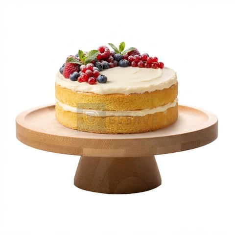 Prato para Bolo Lyor com Pé de Bambu Natural 20cm para Servir Doces Sobremesas Mesa Posta e Decoração Qualidade Casa Uso