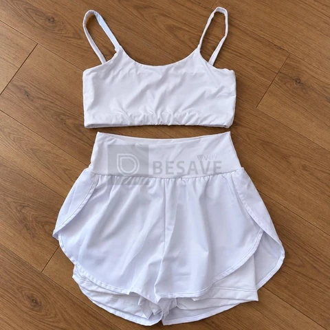 Conjunto Feminino Academia Top Short Duplo Cintura Alta