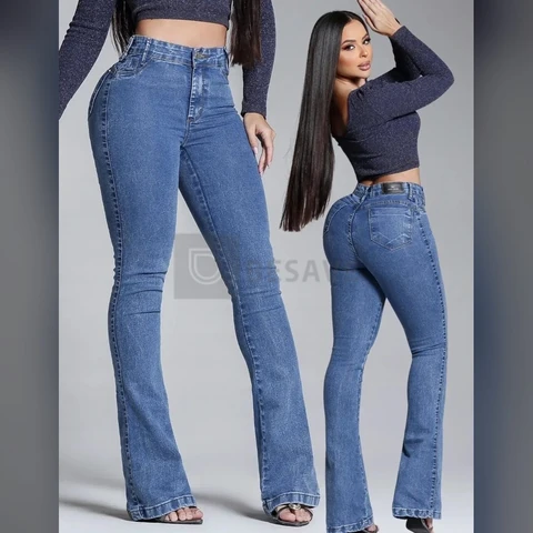 Calça Flare Jeans Marmorizada Cintura Alta Com Elastano Fler