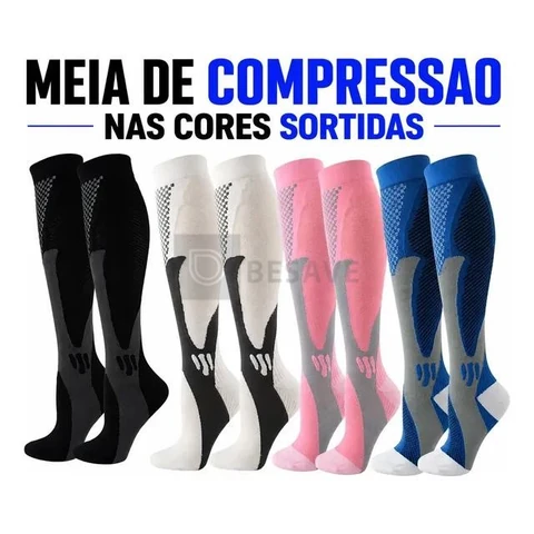 Kit 3 Pares Meia De Compressão Cano Longo Academia Corrida