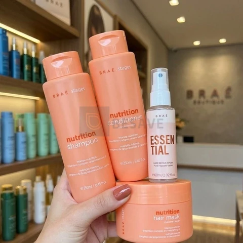 Kit Braé Stages Nutrition Shampoo,cond,másc + Essential 60ml