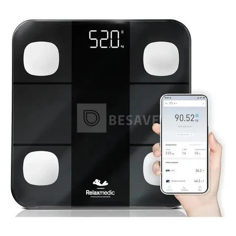 Balança Digital Corporal Bioimpedância Aplicativo Bluetooth Relaxmedic