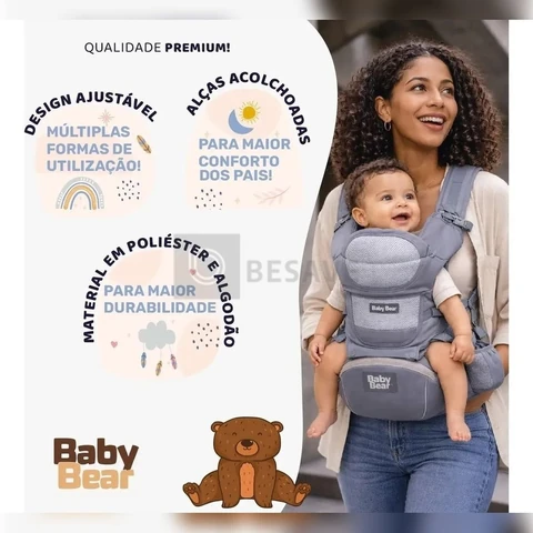 Bolsa Canguru Ergonômico Bebê Mãe Premium 12 Posições 4 Em 1 Baby Bear Cor Cinza