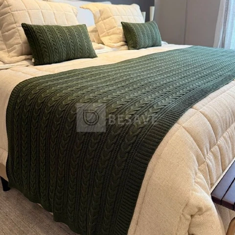 Kit Peseira Tricot Trançada + 2 Capas 30x50 Para Cama Casal Queen King Decoração Para Quarto Casa