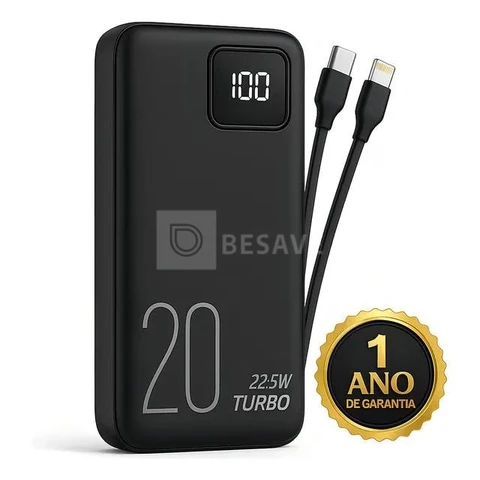 Carregador Portátil Power Bank Turbo 20000mah 22.5w universal para iphone samsung motorola xiaomi Com Display Digital DTimp