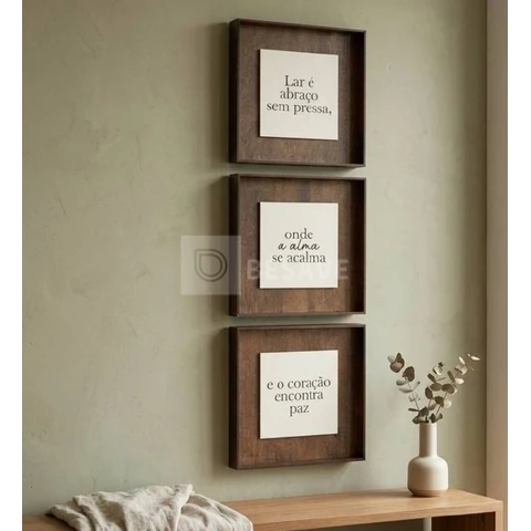 Kit Quadro Decorativo em MDF Quadrado com Placa Gravada Frase religiosa Sala Quarto Casa e Decoração
