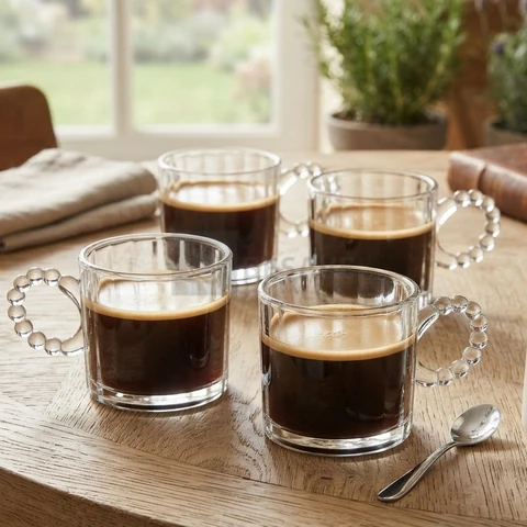 Conjunto 4 Xícaras Wolff Classic de Vidro 100ml Resistente ao Calor para Café Expresso Chás Cappuccino e Bebidas Quentes