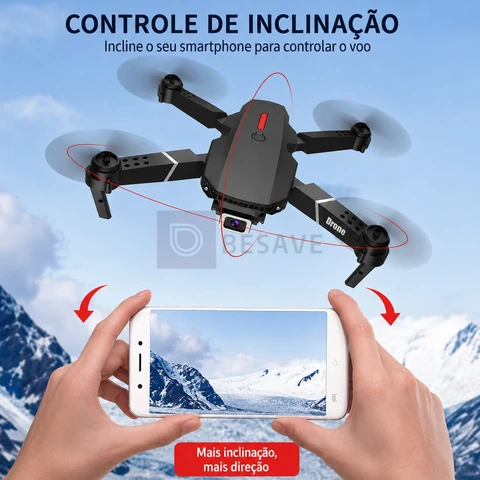 Drone E88 Dobrável com Câmera HD WiFi Controle Remoto para Fotos e Vídeos Aéreos