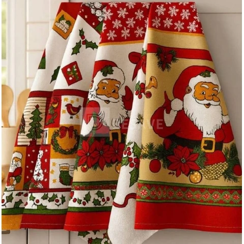kit com 5 Panos de Prato Grande Estampadão Cozinha variado e Natal Festa Fim de Ano Brinde Decoração Papai Noel Oferta