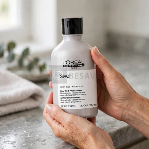 L'Oreal Professionnel Shampoo Silver, Neutraliza Tons Amarelos Indesejados, Com Pigmentos Roxo, Para Cabelos Brancos e Grisalhos, Promove Brilho & Maciez, 300ml