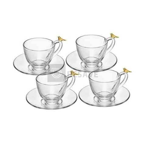 WOLFF - Conjunto 4 Xícaras de Café com Pires Golden Bird 80ml Cristal Ecológico