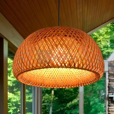 Pendente Luminaria Teto Led Palha Fibra Bambu Bivolt Redondo