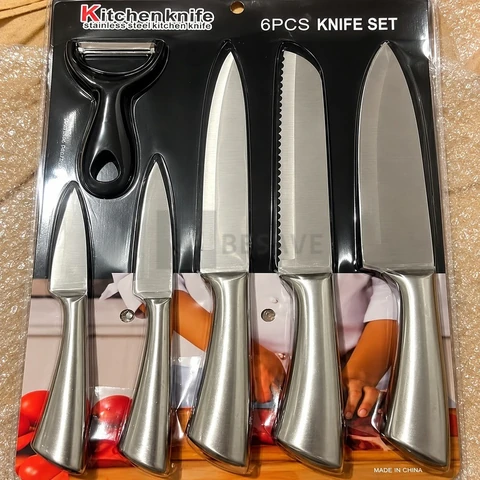 Kit 5 Faca Profissional De Aço Inoxidável + 1 Descascador - Jogo de Cozinha 6 Peças