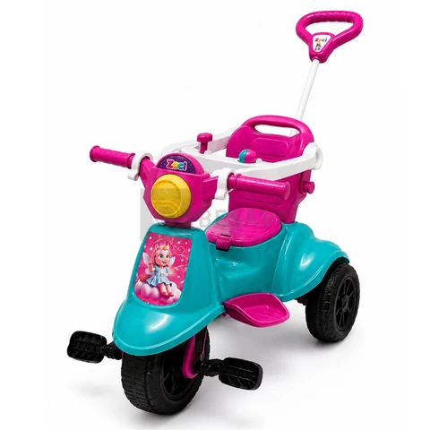 Carrinho De Passeio Triciclo Avespa Motoca Zociella C/ Pedal Apoio de Pé e Haste Empurrador Infantil
