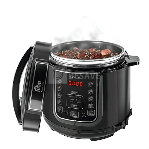 Panela De Pressão Elétrica 5 Litros Aço Inox Preto Multifuncional Kian Ppe 101
