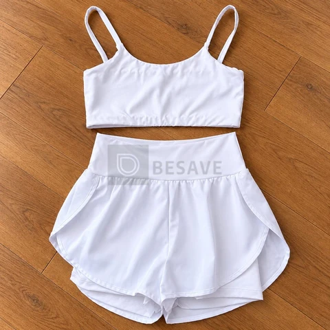 Conjunto Feminino Academia Top Short Duplo Cintura Alta