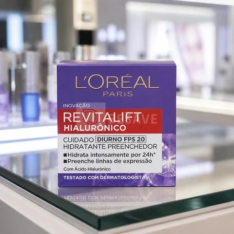 L'Oréal Paris Revitalift Hialurônico Creme Hidratante Facial Antirugas Diurno, Reduz Linhas Finas, Uniformiza a Pele, Melhora a Textura e Firmeza, 49g