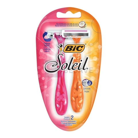 BIC Aparelho De Depilar Soleil Rosa E Laranja 2 Unidades 929994 Dupla Fita Lubrificante Com Leite De Coco