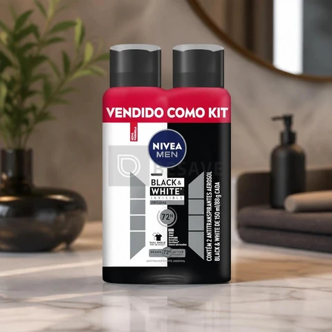 Kit NIVEA Desodorante Aerosol Men Black&White Invisible - 2 unidades