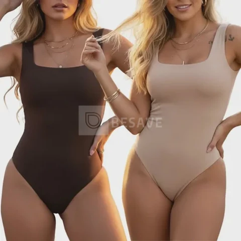 Kit 2 Body Feminino Sem Manga Decote Quadrado Alças Largas