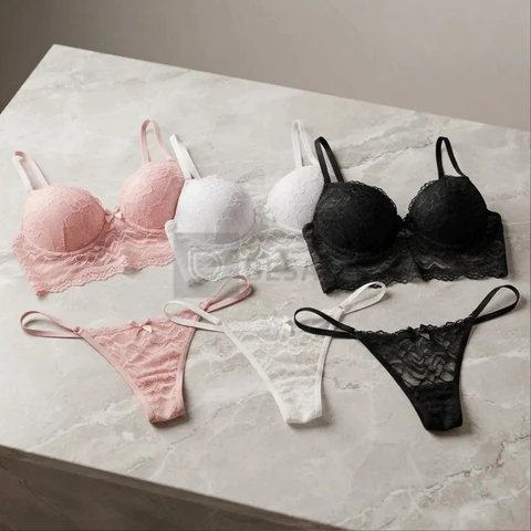 Lingerie Cropped Kit C/3 Conjuntos De Lingerie Tanga Fio
