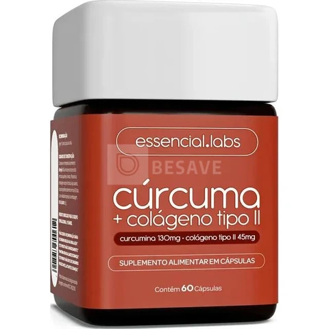 CÚRCUMA 130mg + COLÁGENO Tipo Ii 45mg - Fórmula com Máxima Concentração e Pureza - 60 Cápsulas