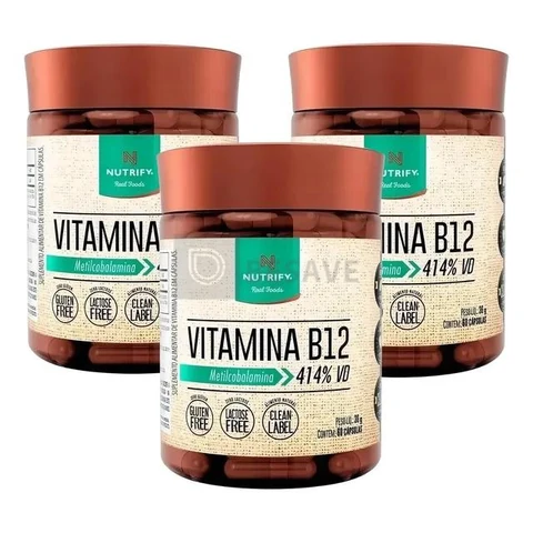 3x Vitamina B12 Nutrify 60 Cáps Metilcobalamina 414% Vd Sabor Sem Sabor