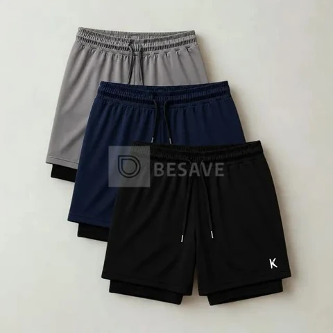 Kit 3 Shorts 2 Em 1 Masculino De Compressão Corrida Academia