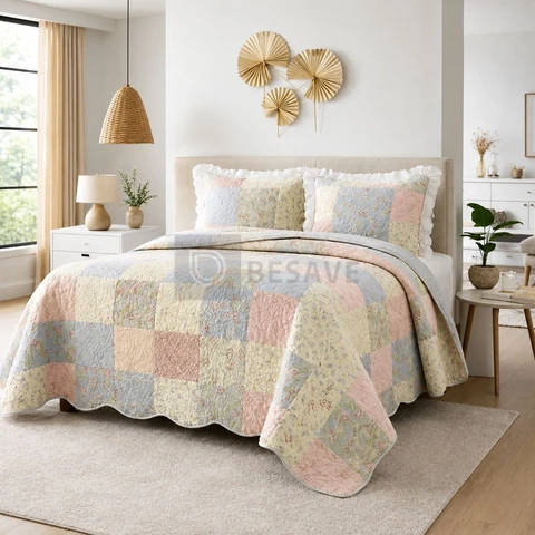 Colcha Queen Cobre Leito Estampado Patchwork Cama Box Posta 2,40x2,20