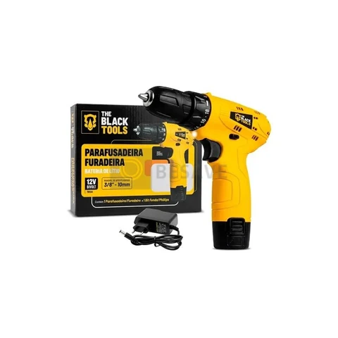 Parafusadeira Furadeira The Black Tools TB12A 3/8 a Bateria Cor Amarelo Frequência 60Hz
