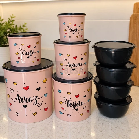 Kit de potes mantimentos 5 peças + 4 potes Boll redondos para cozinha