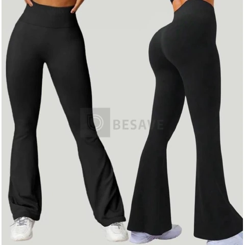 Calça Legging Inverno Feminina Flare Preta Cintura Alta Suplex 310g
