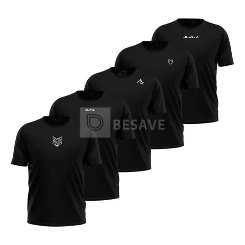 Kit 5 Camisetas Dry All Black Alpha