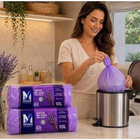 Kit 4 Sacos de Lixo Perfumados Lavanda | 160 Sacos | Pia e Banheiro | 34x38cm | Neutraliza Odores